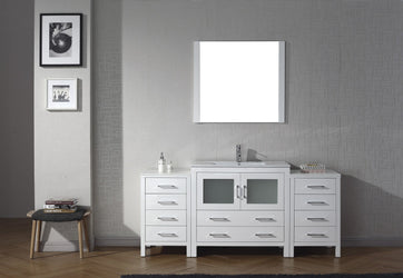 Virtu USA Dior 72" Single Bath Vanity with Slim White Ceramic Top and Square Sink with Polished Chrome Faucet and Mirror - Luxe Bathroom Vanities