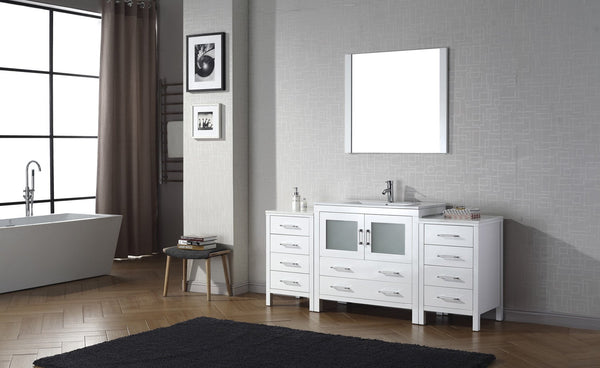 Virtu USA Dior 72" Single Bath Vanity with Slim White Ceramic Top and Square Sink with Polished Chrome Faucet and Mirror - Luxe Bathroom Vanities