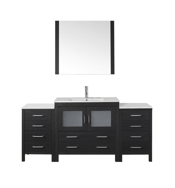 Virtu USA Dior 72" Single Bath Vanity with Slim White Ceramic Top and Square Sink with Polished Chrome Faucet and Mirror - Luxe Bathroom Vanities