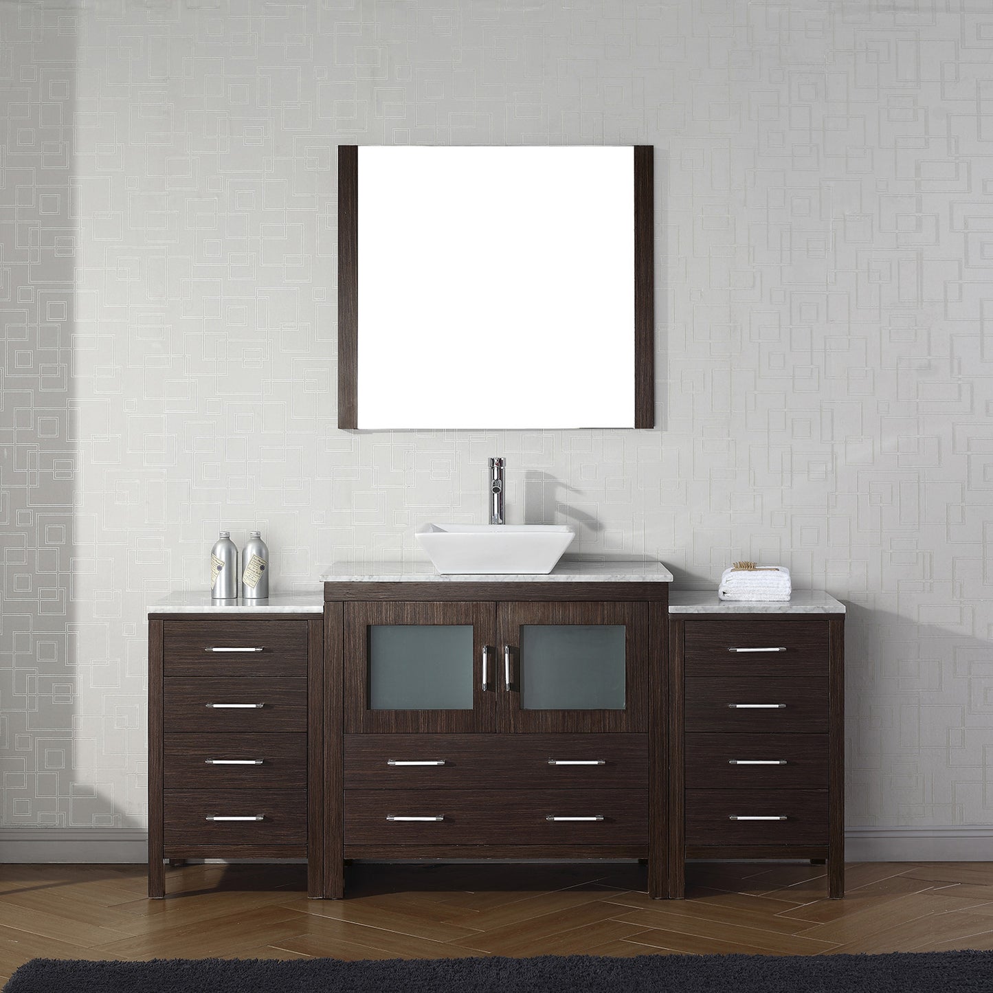 Virtu USA Dior 72" Single Bath Vanity with Marble Top and Square Sink with Brushed Nickel Faucet and Mirror - Luxe Bathroom Vanities Luxury Bathroom Fixtures Bathroom Furniture