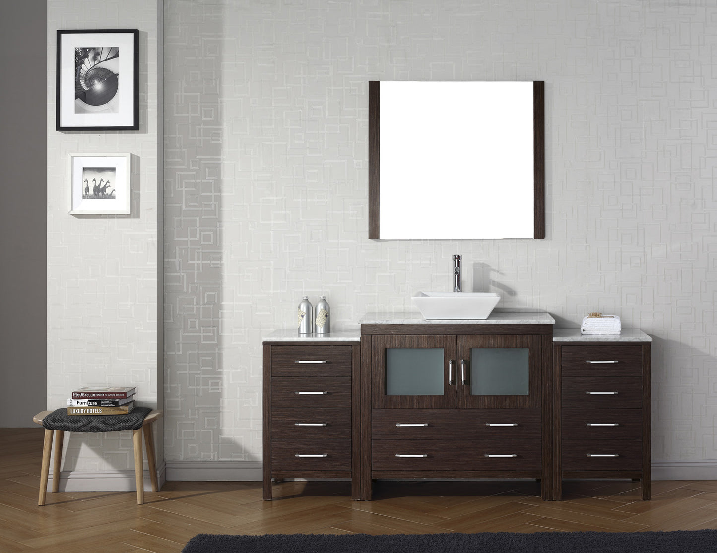 Virtu USA Dior 72" Single Bath Vanity with Marble Top and Square Sink with Brushed Nickel Faucet and Mirror - Luxe Bathroom Vanities Luxury Bathroom Fixtures Bathroom Furniture