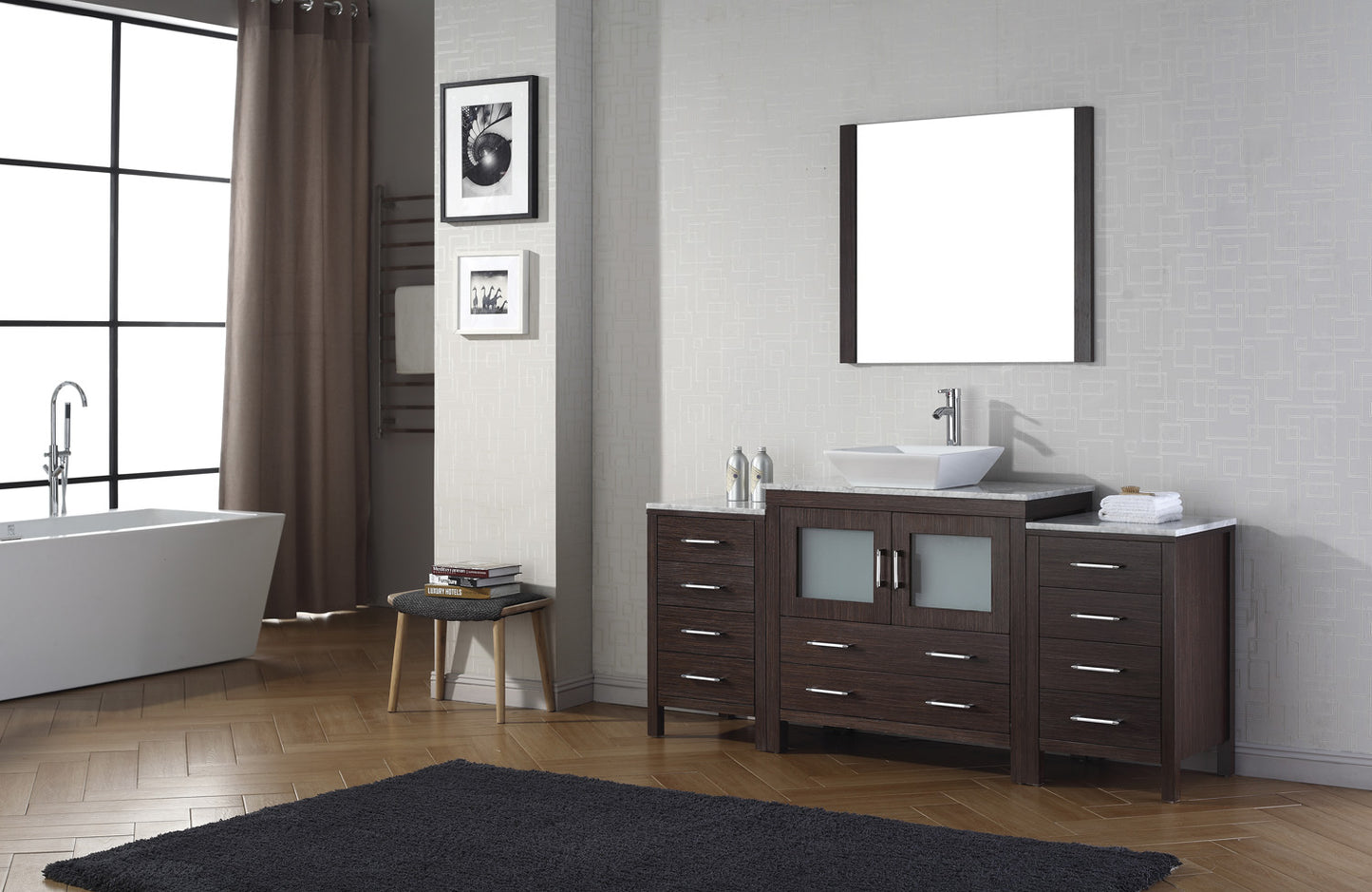 Virtu USA Dior 72" Single Bath Vanity with Marble Top and Square Sink with Brushed Nickel Faucet and Mirror - Luxe Bathroom Vanities Luxury Bathroom Fixtures Bathroom Furniture