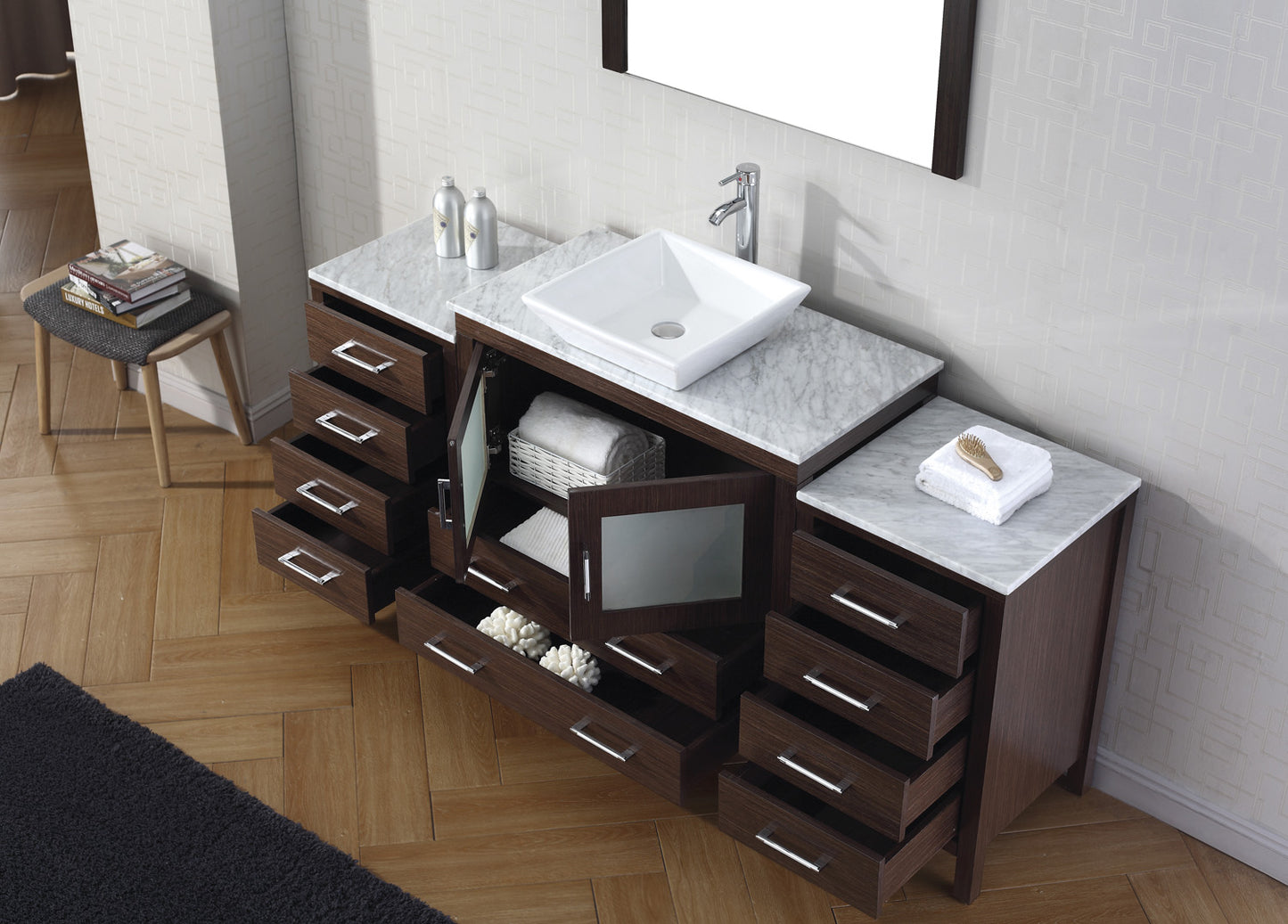 Virtu USA Dior 72" Single Bath Vanity with Marble Top and Square Sink with Brushed Nickel Faucet and Mirror - Luxe Bathroom Vanities Luxury Bathroom Fixtures Bathroom Furniture