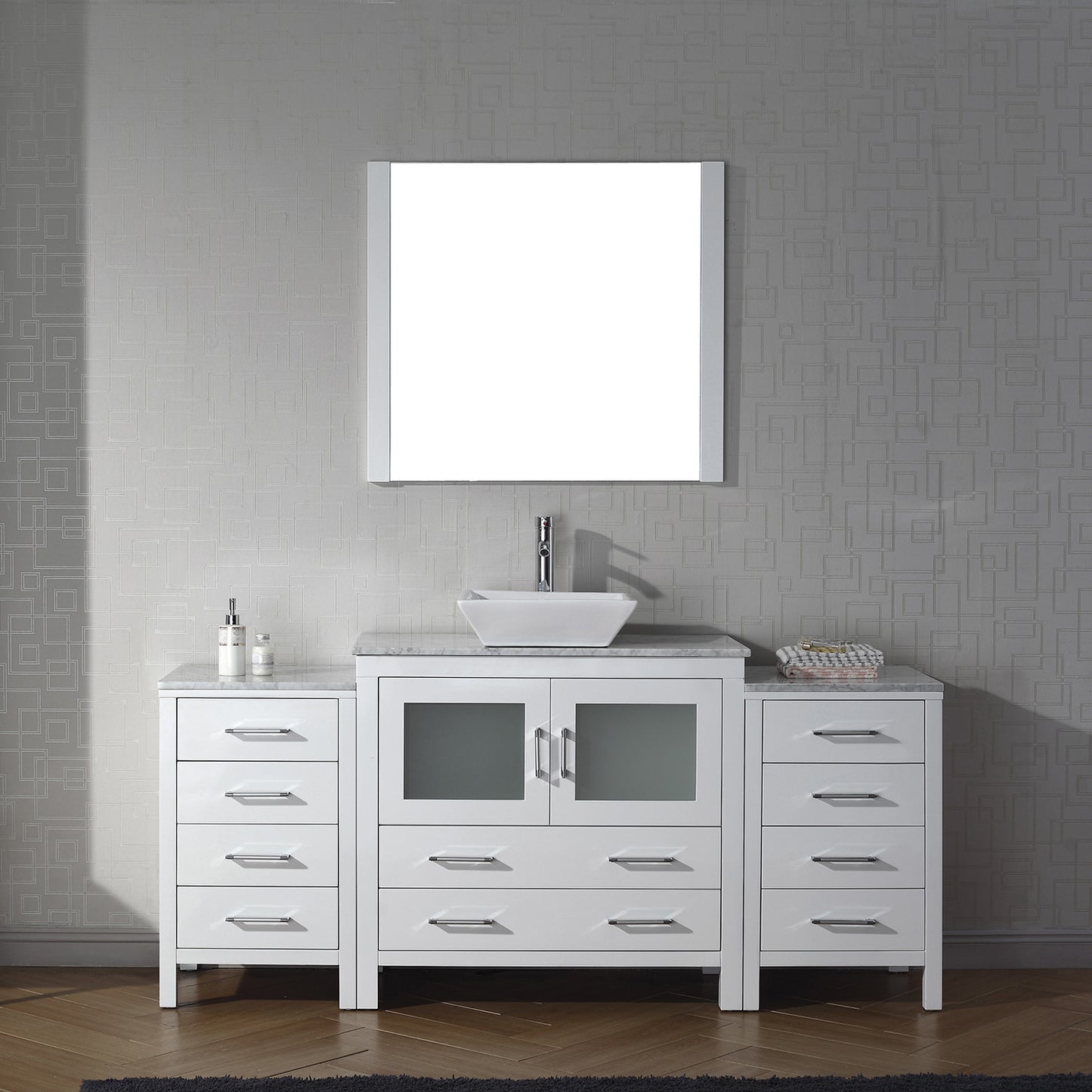 Virtu USA Dior 72" Single Bath Vanity with Marble Top and Square Sink with Brushed Nickel Faucet and Mirror - Luxe Bathroom Vanities Luxury Bathroom Fixtures Bathroom Furniture