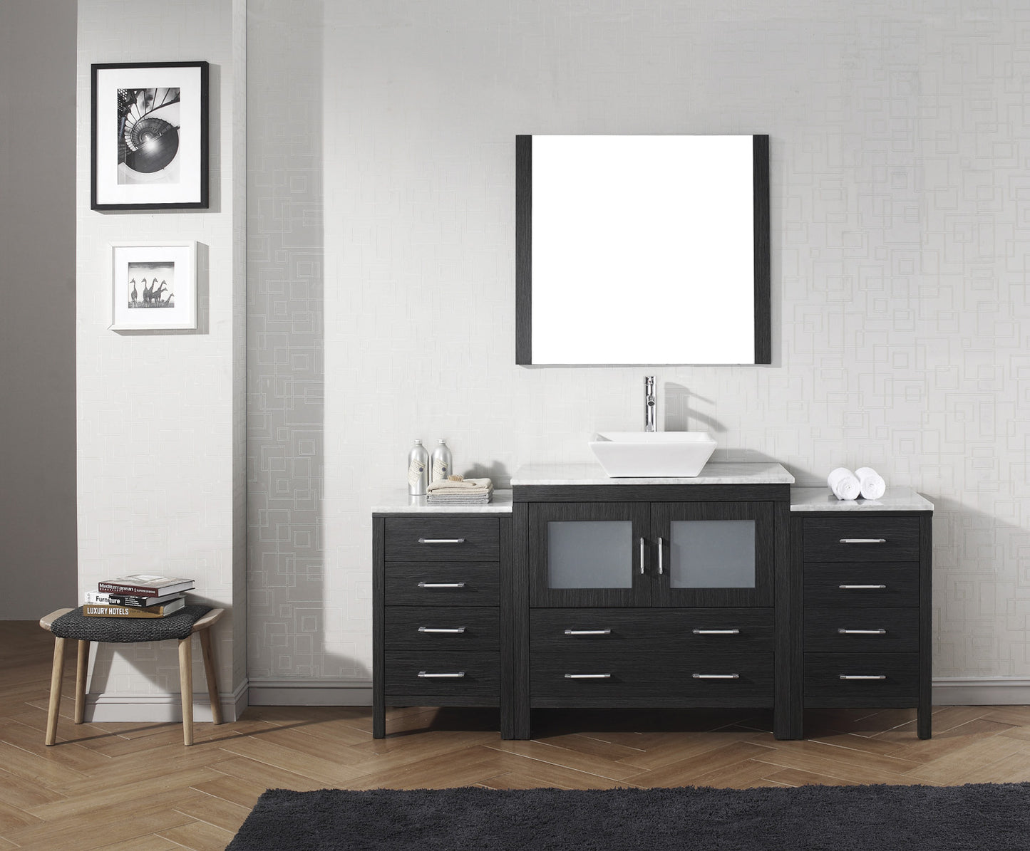 Virtu USA Dior 72" Single Bath Vanity with Marble Top and Square Sink with Brushed Nickel Faucet and Mirror - Luxe Bathroom Vanities Luxury Bathroom Fixtures Bathroom Furniture