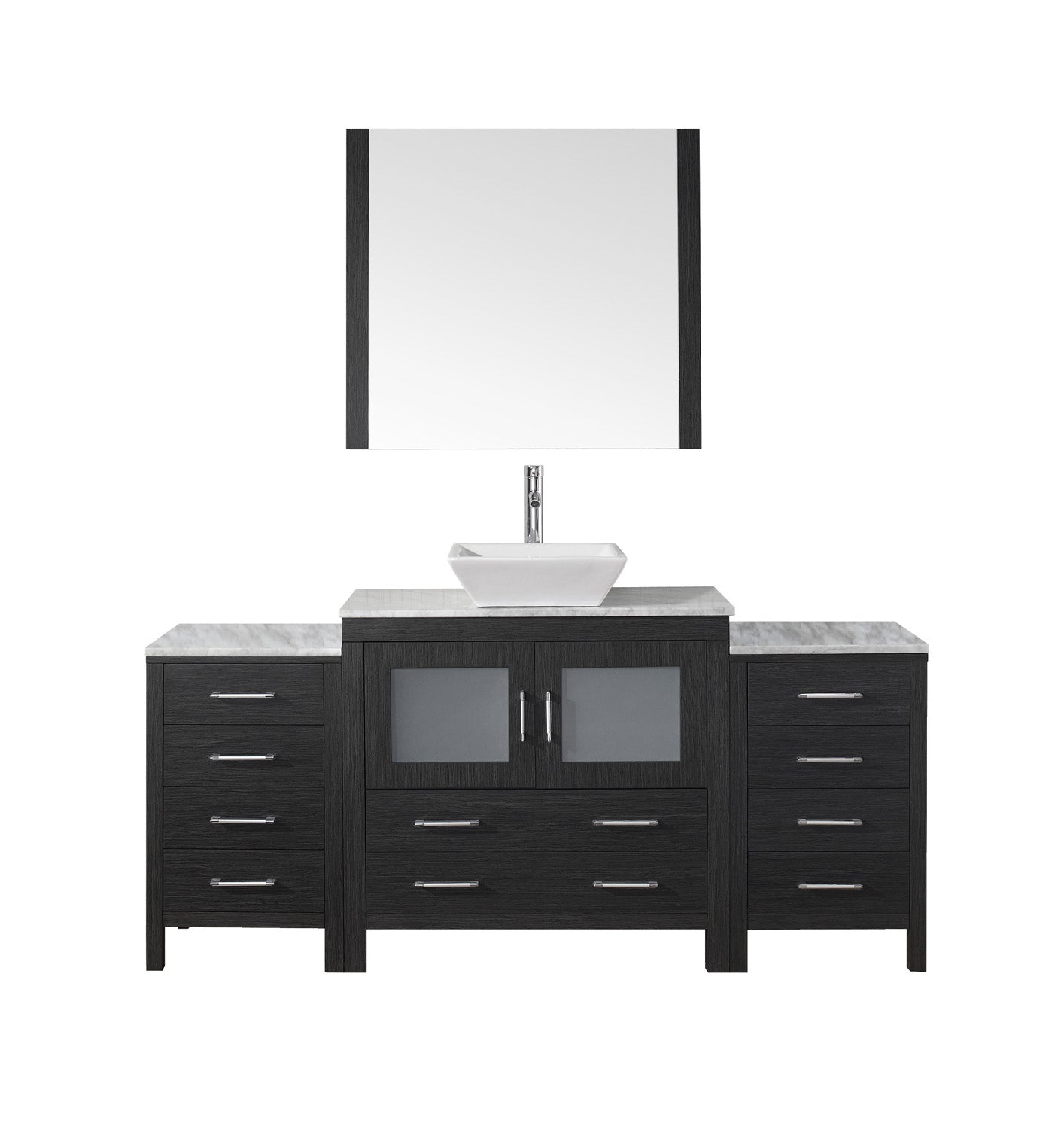 Virtu USA Dior 72" Single Bath Vanity with Marble Top and Square Sink with Polished Chrome Faucet and Mirror - Luxe Bathroom Vanities