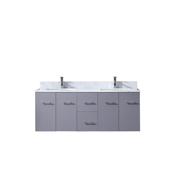 Amelie 60" Double Vanity, White Carrara Marble Top, White Square Sinks and no Mirror - Luxe Bathroom Vanities Luxury Bathroom Fixtures Bathroom Furniture