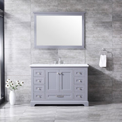 Lexora Dukes 48" Single Vanity, White Quartz Top, White Square Sink and 46" Mirror - Luxe Bathroom Vanities