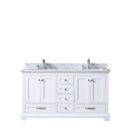 Dukes 60" Double Vanity, White Carrara Marble Top, White Square Sinks and no Mirror - Luxe Bathroom Vanities Luxury Bathroom Fixtures Bathroom Furniture