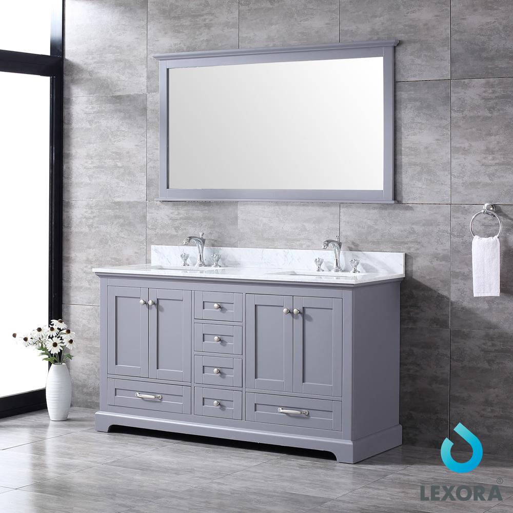 Dukes 60" Double Vanity, White Carrara Marble Top, White Square Sinks and 58" Mirror - Luxe Bathroom Vanities Luxury Bathroom Fixtures Bathroom Furniture