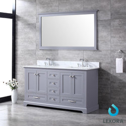 Dukes 60" Double Vanity, White Carrara Marble Top, White Square Sinks and 58" Mirror - Luxe Bathroom Vanities Luxury Bathroom Fixtures Bathroom Furniture