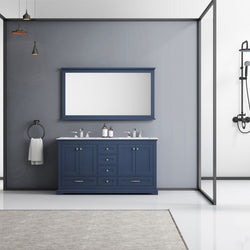 Lexora Dukes 60" Double Vanity, White Quartz Top, White Square Sinks and 58" Mirror w/ Faucets - Luxe Bathroom Vanities