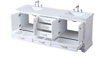 Lexora Dukes 80" Double Vanity, White Quartz Top, White Square Sinks and no Mirror - Luxe Bathroom Vanities