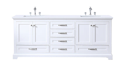 Lexora Dukes 80" Double Vanity, White Quartz Top, White Square Sinks and no Mirror - Luxe Bathroom Vanities