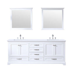 Lexora Dukes 80" Double Vanity, White Quartz Top, White Square Sinks and 30" Mirrors - Luxe Bathroom Vanities