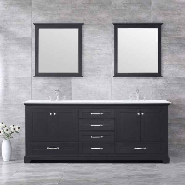 Lexora Dukes 80" Double Vanity, White Quartz Top, White Square Sinks and 30" Mirrors w/ Faucets - Luxe Bathroom Vanities