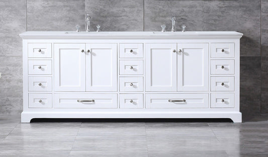 Lexora Dukes 84" Double Vanity, White Quartz Top, White Square Sinks and no Mirror - Luxe Bathroom Vanities