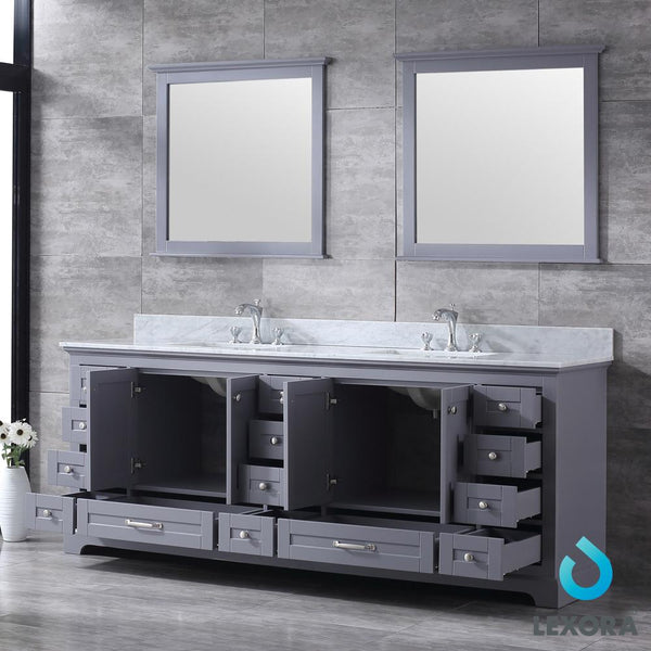Dukes 84" Double Vanity, White Carrara Marble Top, White Square Sinks and 34" Mirrors - Luxe Bathroom Vanities Luxury Bathroom Fixtures Bathroom Furniture