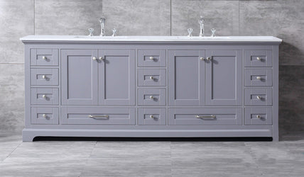 Lexora Dukes 84" Double Vanity, White Quartz Top, White Square Sinks and no Mirror - Luxe Bathroom Vanities