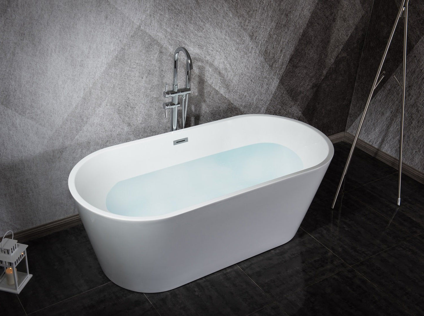 Melina 59" Free Standing Acrylic Bathtub w/ Chrome Drain - Luxe Bathroom Vanities Luxury Bathroom Fixtures Bathroom Furniture