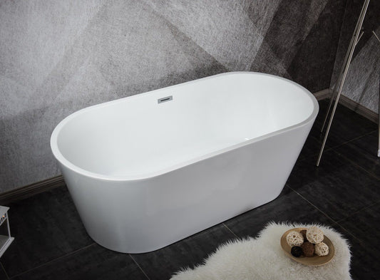 Melina 63" Free Standing Acrylic Bathtub w/ Chrome Drain - Luxe Bathroom Vanities Luxury Bathroom Fixtures Bathroom Furniture