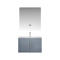 Lexora Geneva 30" Single Vanity, White Carrara Marble Top, White Square Sink and 30" LED Mirror w/ Faucet - Luxe Bathroom Vanities