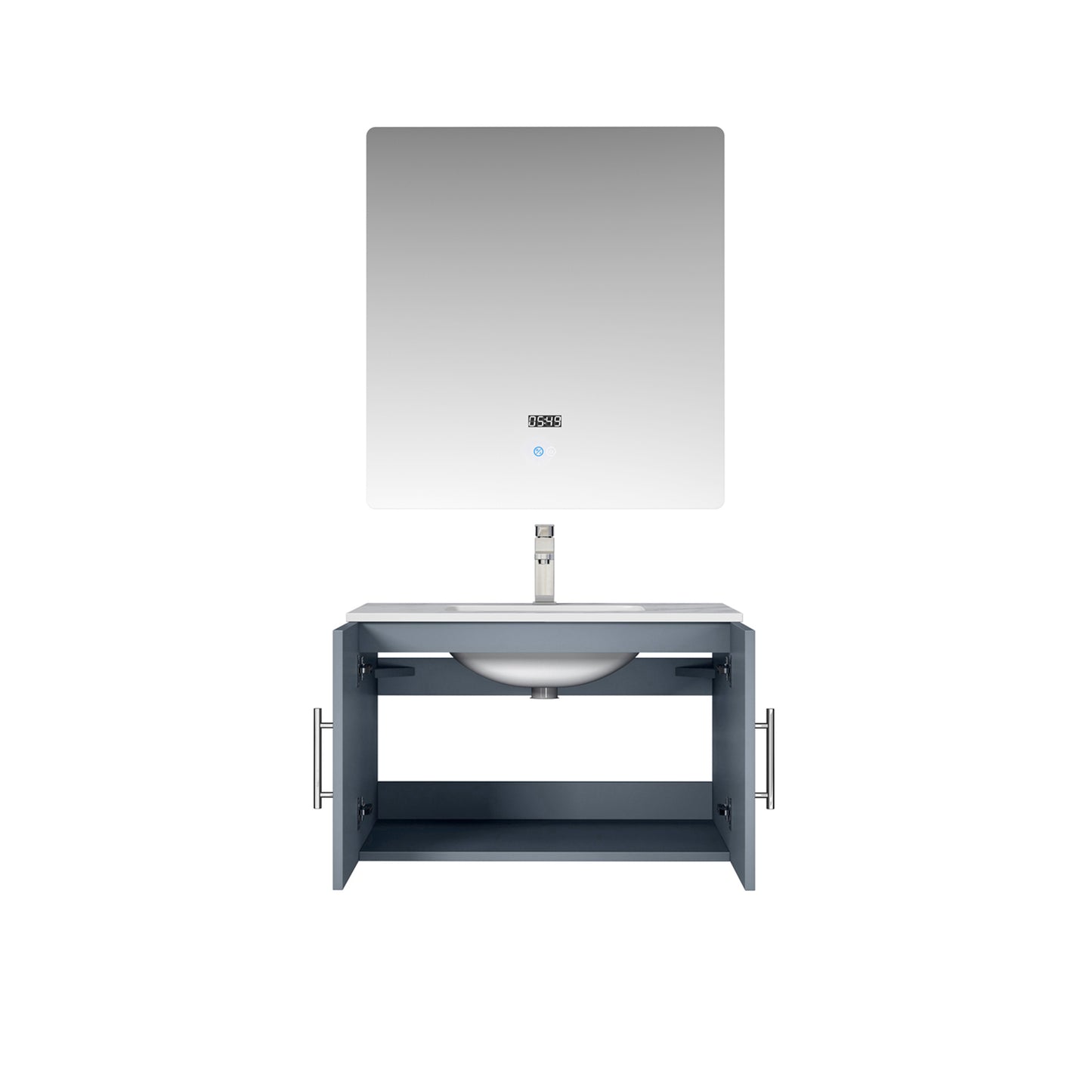 Lexora Geneva 30" Single Vanity, White Carrara Marble Top, White Square Sink and 30" LED Mirror w/ Faucet - Luxe Bathroom Vanities