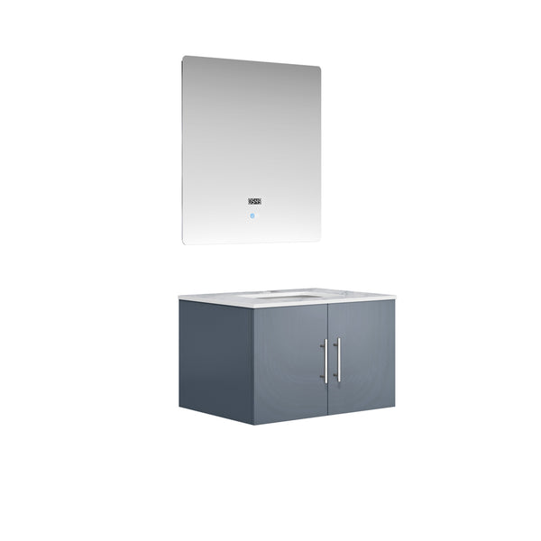 Lexora Geneva 30" Single Vanity, White Carrara Marble Top, White Square Sink and 30" LED Mirror - Luxe Bathroom Vanities