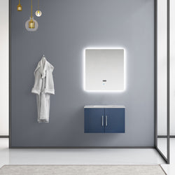 Lexora Geneva 30" Single Vanity, White Carrara Marble Top, White Square Sink and 30" LED Mirror - Luxe Bathroom Vanities