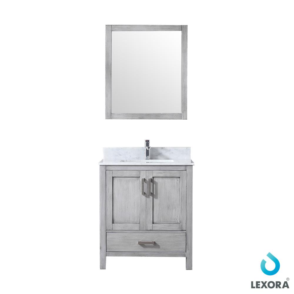 Jacques 30" Single Vanity, White Carrara Marble Top, White Square Sink and 28" Mirror - Luxe Bathroom Vanities Luxury Bathroom Fixtures Bathroom Furniture