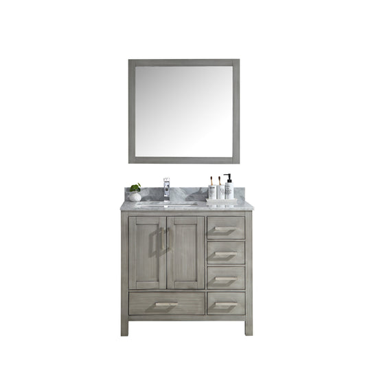 Jacques 36" Single Vanity, White Carrara Marble Top, White Square Sink and no Mirror - Right Version - Luxe Bathroom Vanities Luxury Bathroom Fixtures Bathroom Furniture