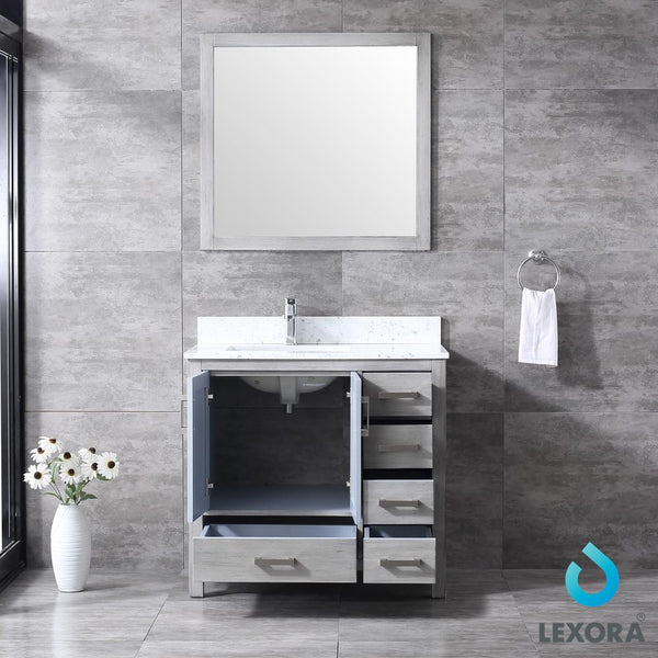 Jacques 36" Single Vanity, White Carrara Marble Top, White Square Sink and 34" Mirror - Left Version - Luxe Bathroom Vanities Luxury Bathroom Fixtures Bathroom Furniture