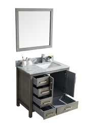 Jacques 36" Single Vanity, White Carrara Marble Top, White Square Sink and 34" Mirror - Right Version - Luxe Bathroom Vanities Luxury Bathroom Fixtures Bathroom Furniture
