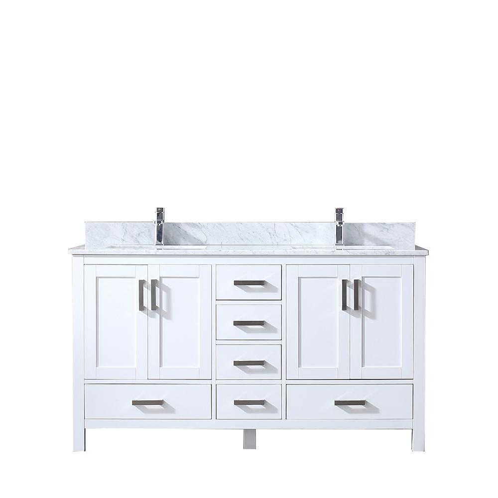 Jacques 60" Double Vanity, White Carrara Marble Top, White Square Sinks and no Mirror - Luxe Bathroom Vanities Luxury Bathroom Fixtures Bathroom Furniture