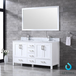 Jacques 60" Double Vanity, White Carrara Marble Top, White Square Sinks and 58" Mirror - Luxe Bathroom Vanities Luxury Bathroom Fixtures Bathroom Furniture