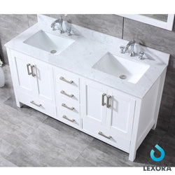 Jacques 60" Double Vanity, White Carrara Marble Top, White Square Sinks and 58" Mirror - Luxe Bathroom Vanities Luxury Bathroom Fixtures Bathroom Furniture