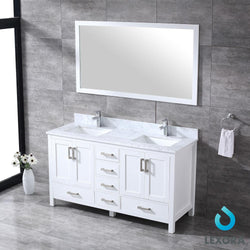 Jacques 60" Double Vanity, White Carrara Marble Top, White Square Sinks and 58" Mirror - Luxe Bathroom Vanities Luxury Bathroom Fixtures Bathroom Furniture