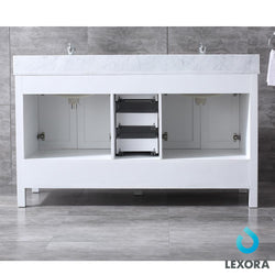 Jacques 60" Double Vanity, White Carrara Marble Top, White Square Sinks and 58" Mirror - Luxe Bathroom Vanities Luxury Bathroom Fixtures Bathroom Furniture