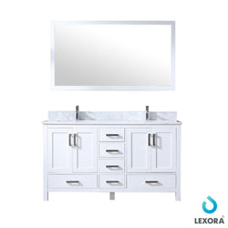 Jacques 60" Double Vanity, White Carrara Marble Top, White Square Sinks and 58" Mirror - Luxe Bathroom Vanities Luxury Bathroom Fixtures Bathroom Furniture