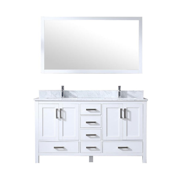 Jacques 60" Double Vanity, White Carrara Marble Top, White Square Sinks and 58" Mirror - Luxe Bathroom Vanities Luxury Bathroom Fixtures Bathroom Furniture