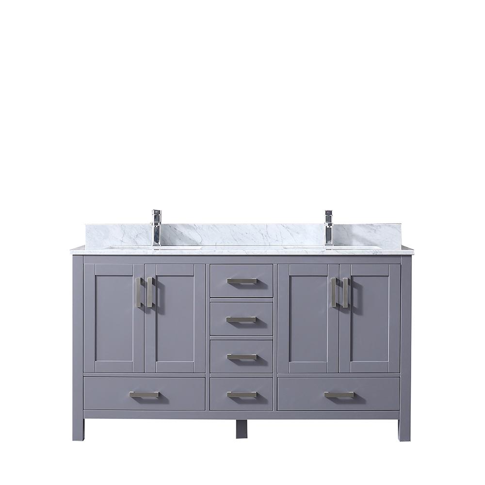 Jacques 60" Double Vanity, White Carrara Marble Top, White Square Sinks and no Mirror - Luxe Bathroom Vanities Luxury Bathroom Fixtures Bathroom Furniture