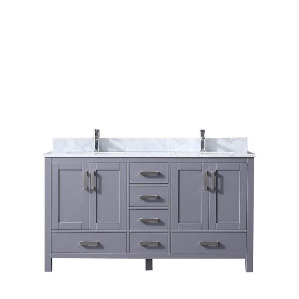 Jacques 60" Double Vanity, White Carrara Marble Top, White Square Sinks and no Mirror - Luxe Bathroom Vanities Luxury Bathroom Fixtures Bathroom Furniture