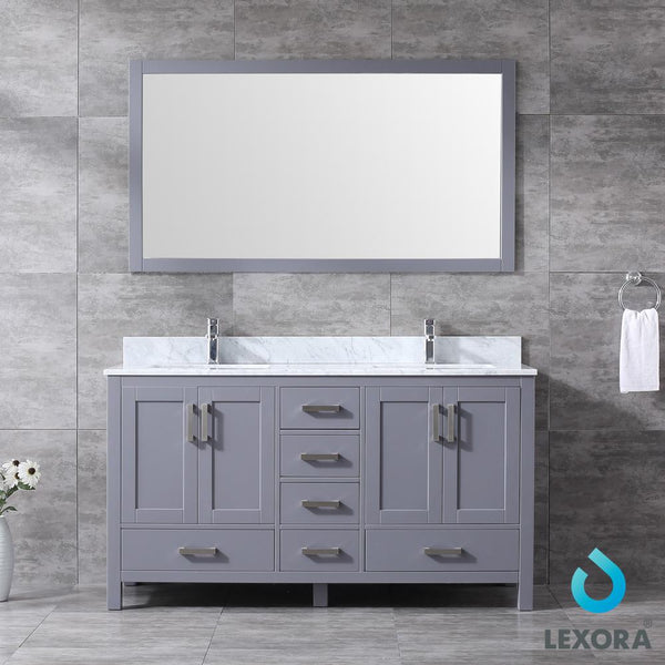 Jacques 60" Double Vanity, White Carrara Marble Top, White Square Sinks and 58" Mirror - Luxe Bathroom Vanities Luxury Bathroom Fixtures Bathroom Furniture