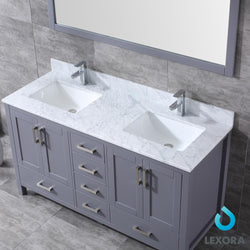 Jacques 60" Double Vanity, White Carrara Marble Top, White Square Sinks and 58" Mirror - Luxe Bathroom Vanities Luxury Bathroom Fixtures Bathroom Furniture