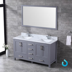 Jacques 60" Double Vanity, White Carrara Marble Top, White Square Sinks and 58" Mirror - Luxe Bathroom Vanities Luxury Bathroom Fixtures Bathroom Furniture