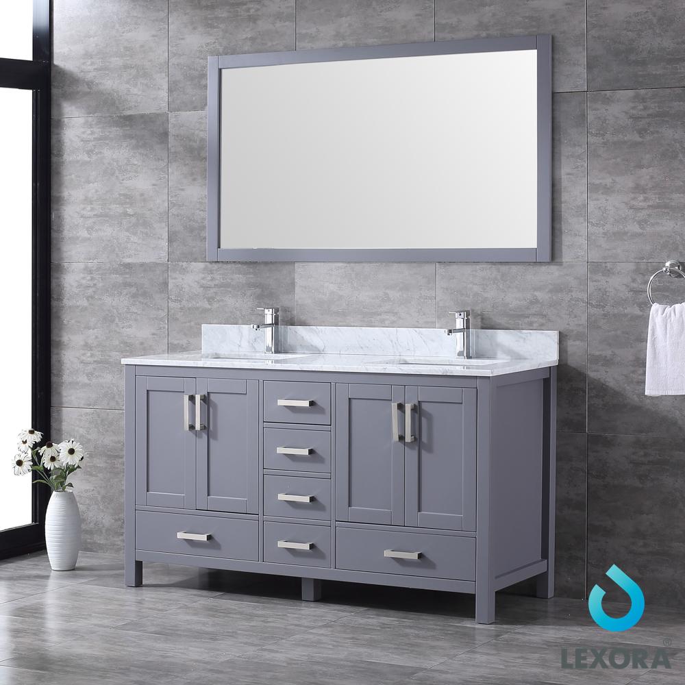 Jacques 60" Double Vanity, White Carrara Marble Top, White Square Sinks and 58" Mirror - Luxe Bathroom Vanities Luxury Bathroom Fixtures Bathroom Furniture