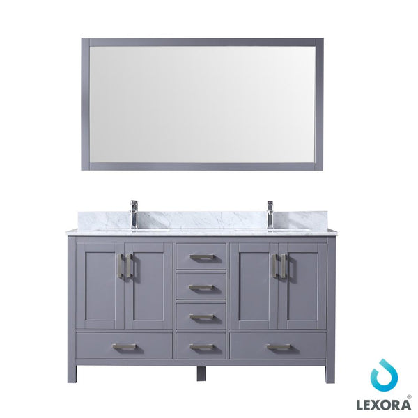 Jacques 60" Double Vanity, White Carrara Marble Top, White Square Sinks and 58" Mirror - Luxe Bathroom Vanities Luxury Bathroom Fixtures Bathroom Furniture