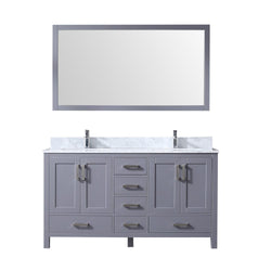 Jacques 60" Double Vanity, White Carrara Marble Top, White Square Sinks and 58" Mirror - Luxe Bathroom Vanities Luxury Bathroom Fixtures Bathroom Furniture