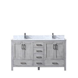 Jacques 60" Double Vanity, White Carrara Marble Top, White Square Sinks and no Mirror - Luxe Bathroom Vanities Luxury Bathroom Fixtures Bathroom Furniture