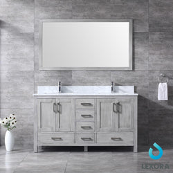 Jacques 60" Double Vanity, White Carrara Marble Top, White Square Sinks and 58" Mirror - Luxe Bathroom Vanities Luxury Bathroom Fixtures Bathroom Furniture